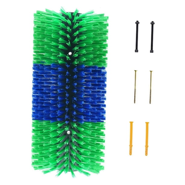 Cepillo para rascar ganado, cepillo para rascar la espalda de los animales, para el aseo, con kit de tornillos, cepillo para vacas, kit completo de verde azul