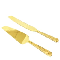 Xusx111 - Cuchillo De Pastel De Oro Y Servidor De 2 Piezas, Utensilios De Corte De Pastel De Boda, Cortador De Pastel Grabado Vintage Y Espátula De Servicio Para Cumpleaños, Aniversario, Oro Vibrante