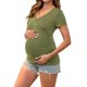 thumbnail image 4 of INSPIRE CHIC Blusa de Maternidad para Mujeres de Manga Corta con Cuello en V Cruzado y Fruncido para Embarazo y Lactancia XX-Large Verde Militar y Rayado, 4 of 6