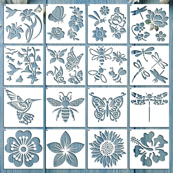 Set de Stencils Zonon de 16 Piezas, 16 × 16 cm, Reutilizables para Pintura
