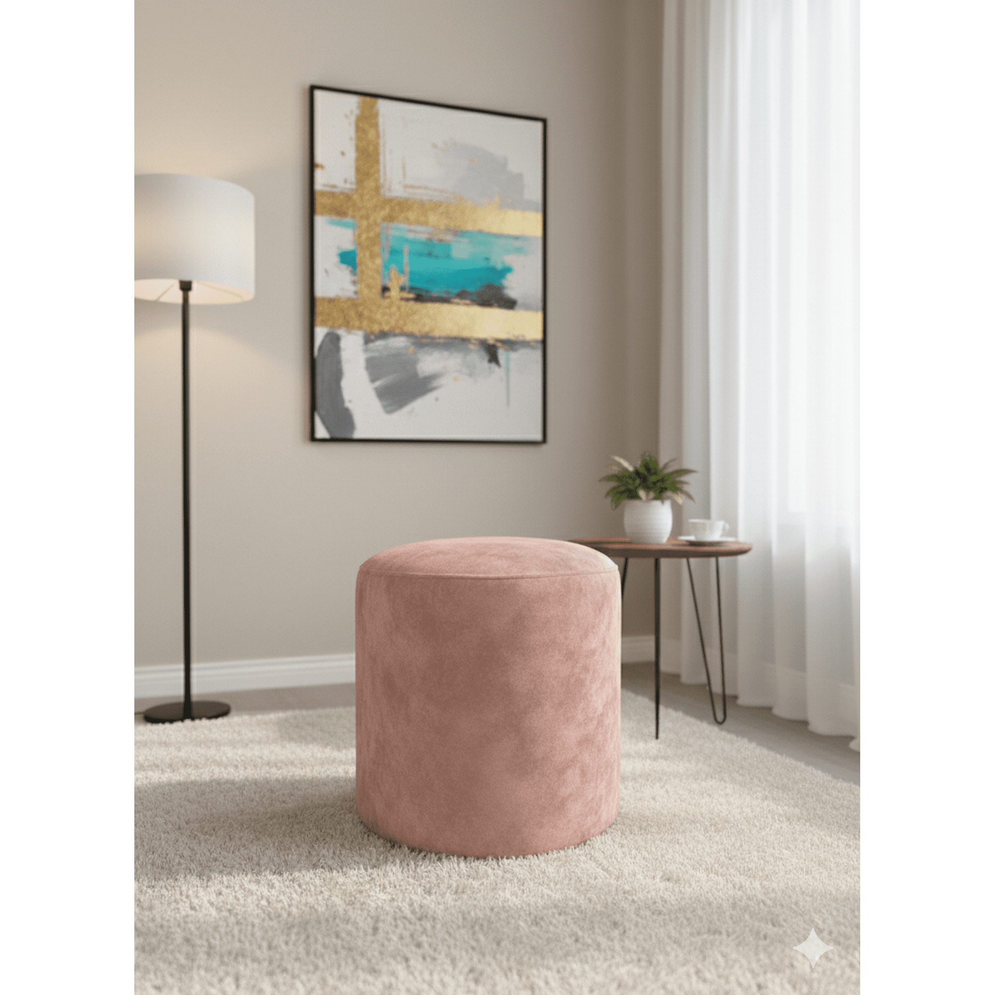 Muebles New - Puff Redondo Palo Rosa Felpa