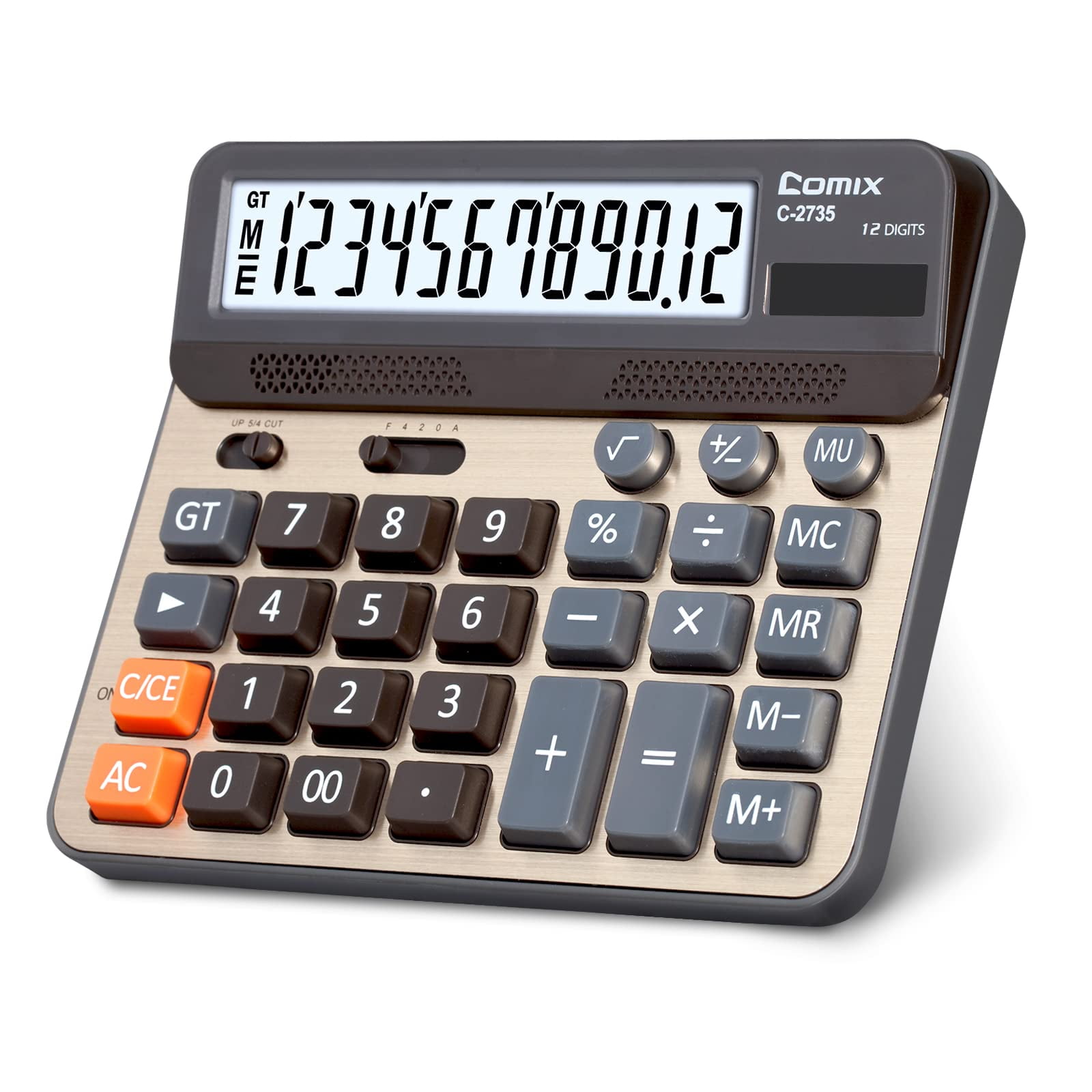 Calculadora Comix C-2735 De Escritorio, 12 Dígitos, Color Champán Dorado