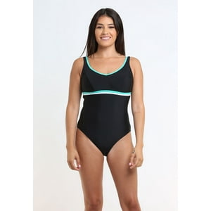 Samia - Traje De Baño Deportivo Con Vivos Verde L