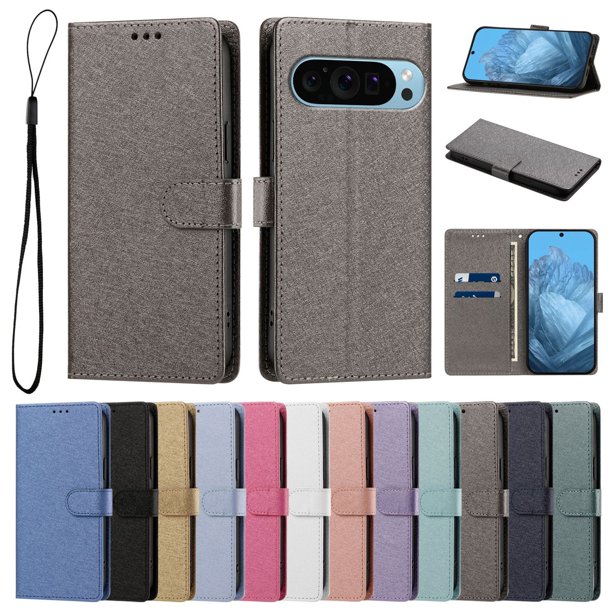 Cartera para Google Pixel 9/9 Pro 5G con Soporte y Correa, Gris