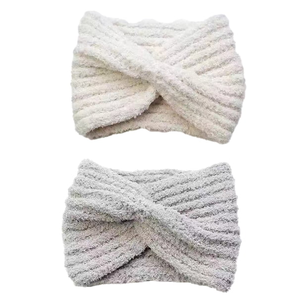 Paquete de 2 diademas tejidas cruzadas para mujer para clima frío, calentadores de orejas para invierno