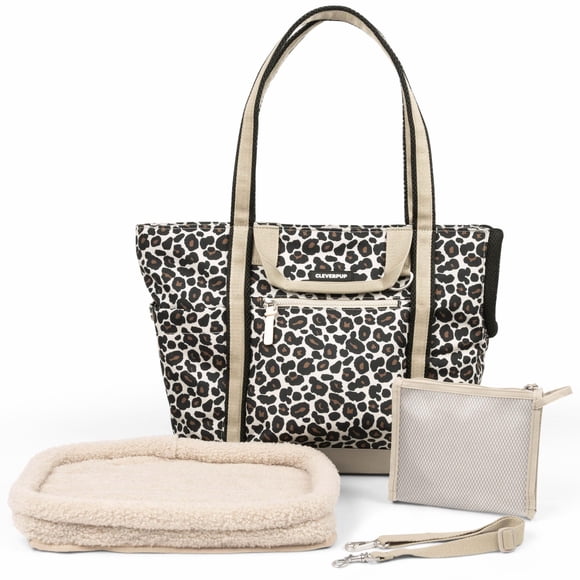 Juego de transportín Cleverpup Transit Tote - Mediano con estampado de leopardo