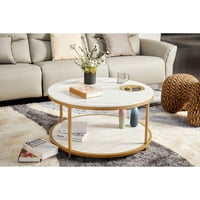 M&Ms - White And Gold Round Coffee Table, 34.64-Inch Living Room Coffee Table, A Simple Two-Layer Tabletop With Storage Racks And Storage Trays, Modern Design Home Furniture