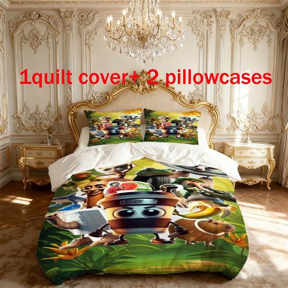 3pcs Mixed Cartoon Theme Printed Bedding Set Duvet Cover and Pillowcases