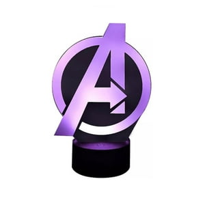 Lelumania - Lampara Ilusion 3D Logo Avengers De 7 Colores, Base Touch