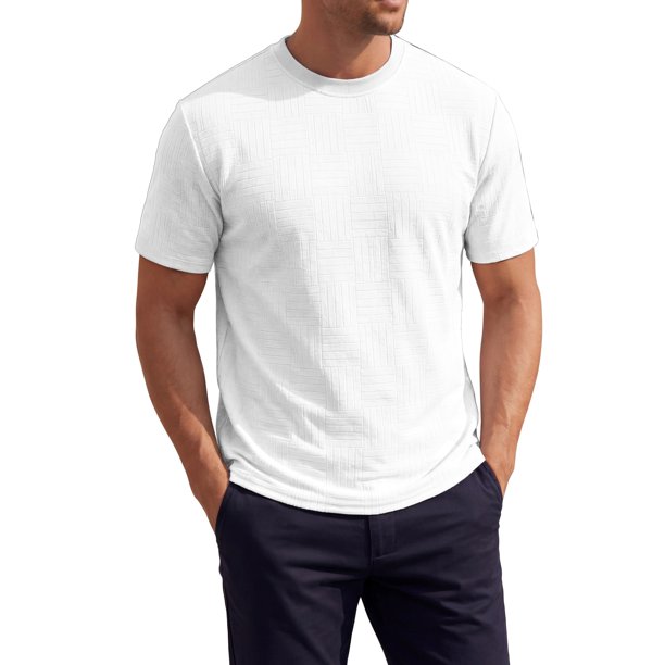 INSPIRE CHIC Camisetas Texturizadas para Hombre de Manga Corta Cuello Redondo Suave Casual Verano Camiseta XL Blanco