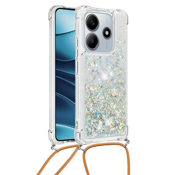 Funda FOXDOCK para Xiaomi Redmi Note 14 4G con Cuerda Ajustable, Brillo Líquido, Protección Antigolpes y Lente – Ideal para Regalo