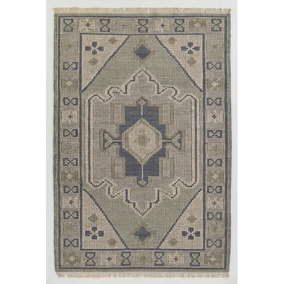 Alfombra Momeni Bristol BRS-9 BLUE de lana y algodón de pelo bajo, 0,6 cm