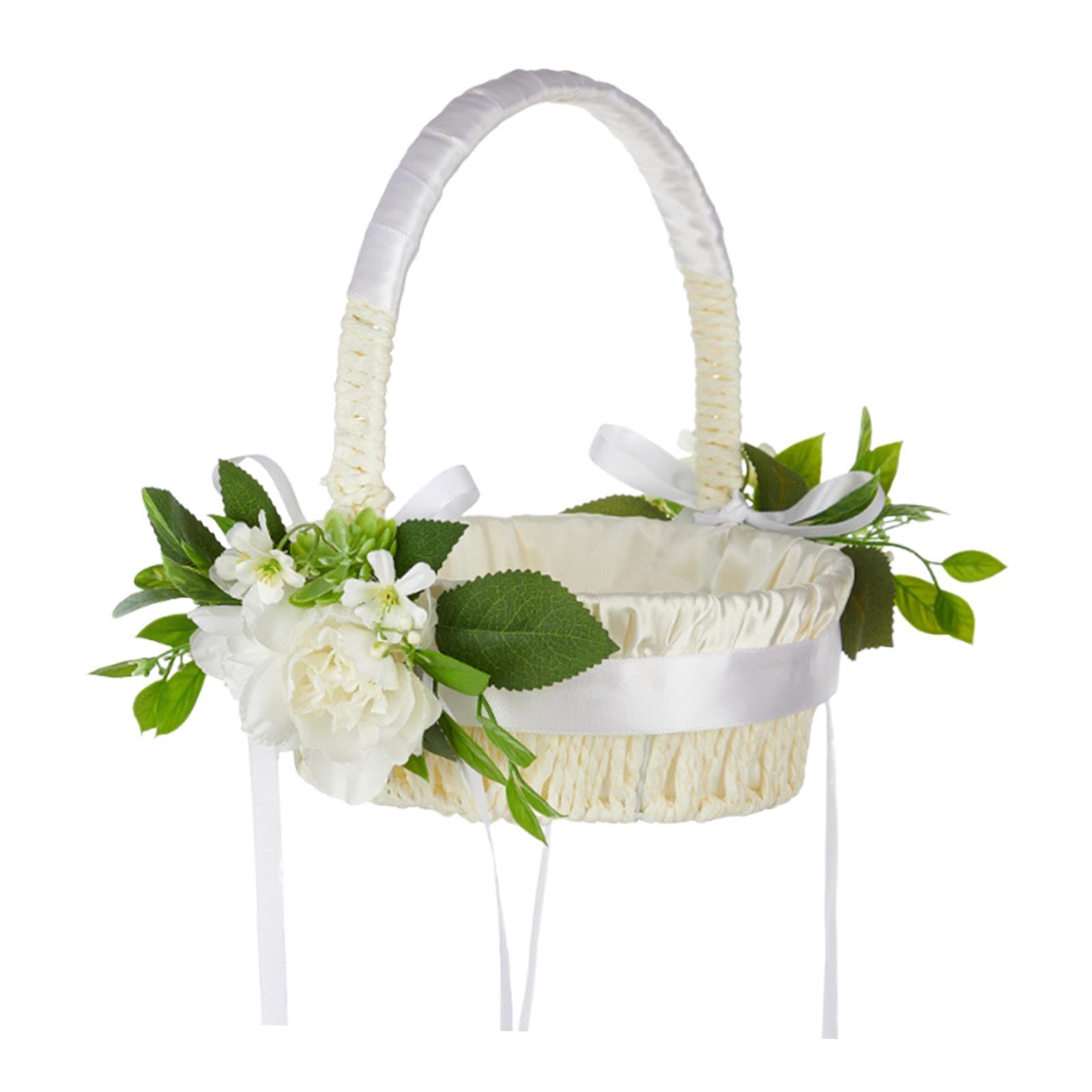 Bothyi - Cesta De Bodas Con Mango De Suministros De Boda Plantas Verdes Canasta De Flores Satén