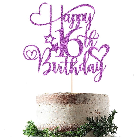 Adorno de pastel Keoysek 16 cm púrpura con brillantina para cumpleaños