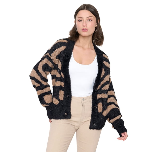 Cardigán Mujer Lurex Print Café Corona