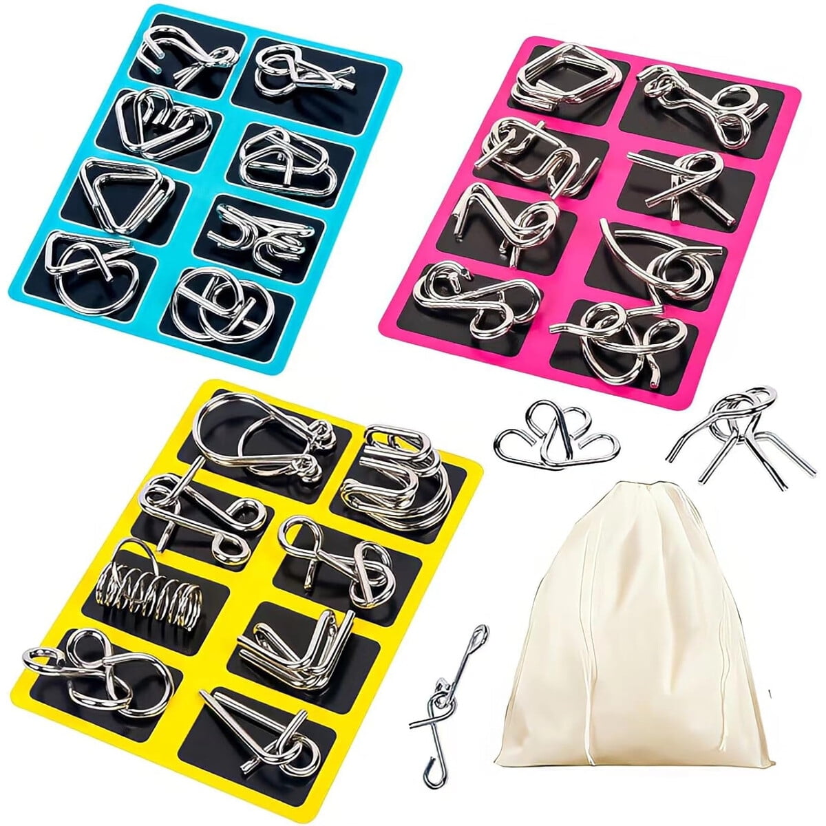 Genérico - Set Rompecabezas Metalico 24 Piezas Iq Test Con Bolsa