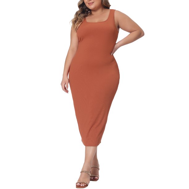 Agnes Orinda Trajes de Halloween Vestido de Mujer Tallas Grandes Vestido de Verano Sin Mangas Cuello Cuadrado Ajustado Cóctel Vestido de Tirantes 2X Naranja