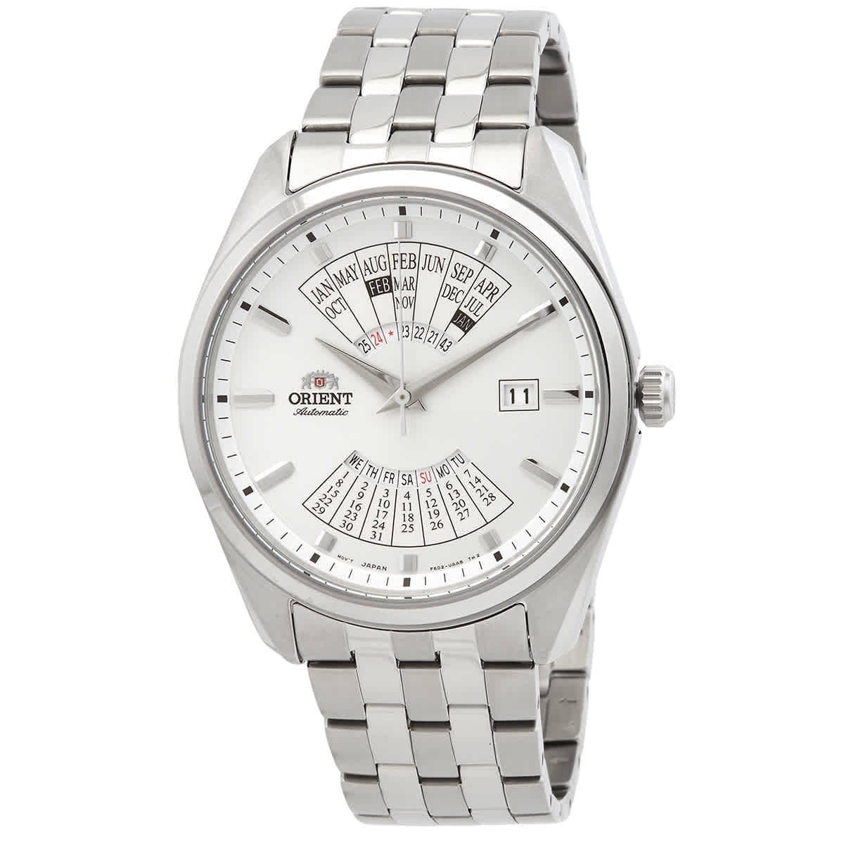 Orient - Reloj De Pulsera Automático Con Correa De Acero Inoxidable De 22 Mm, Esfera Blanca Y Calendario Multi Anual Para Hombre, Ra-ba0004s10b