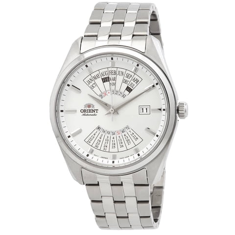 Orient - Reloj De Pulsera Automático Con Correa De Acero Inoxidable De 22 Mm, Esfera Blanca Y Calendario Multi Anual Para Hombre, Ra-Ba0004S10B