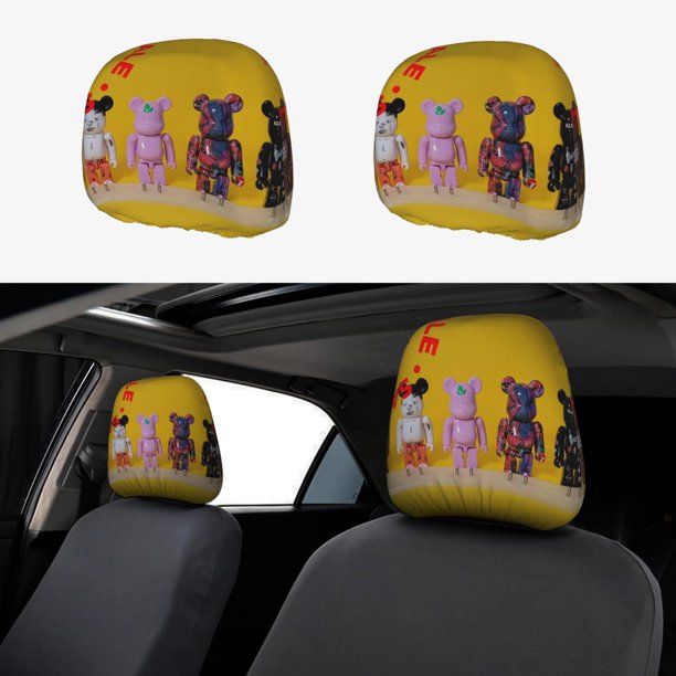 Bearbrick Funda Protectora Universal para Reposacabezas de Coche, Funda Elástica para Reposacabezas de Asiento de Auto, Funda de Tela Antipolvo, Accesorios de Interior 2 Piezas