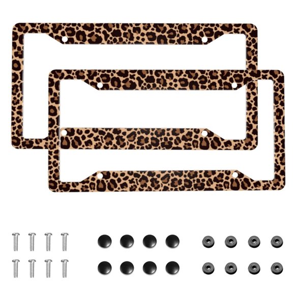 Marco para Placa de Matrícula Qilerongrong 31×16 cm Estampado Leopardo – Juego de 2