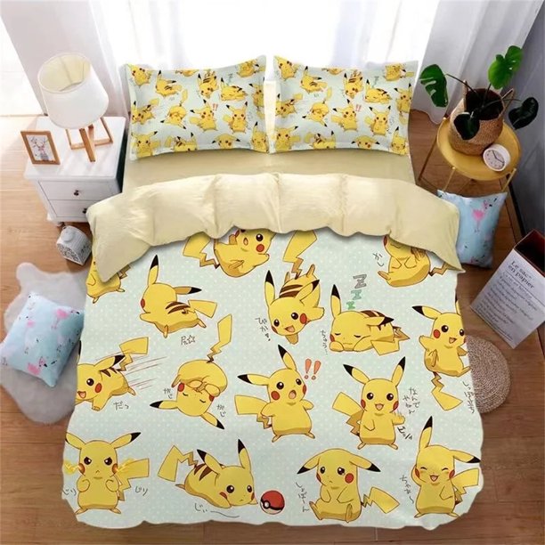 Kids Boys Bedding Set Pokemon Duvet Cover Children Cartoon Pikachu Quilt Covers Pillowcases Bedroom Decoration Gifts Bed Sheets