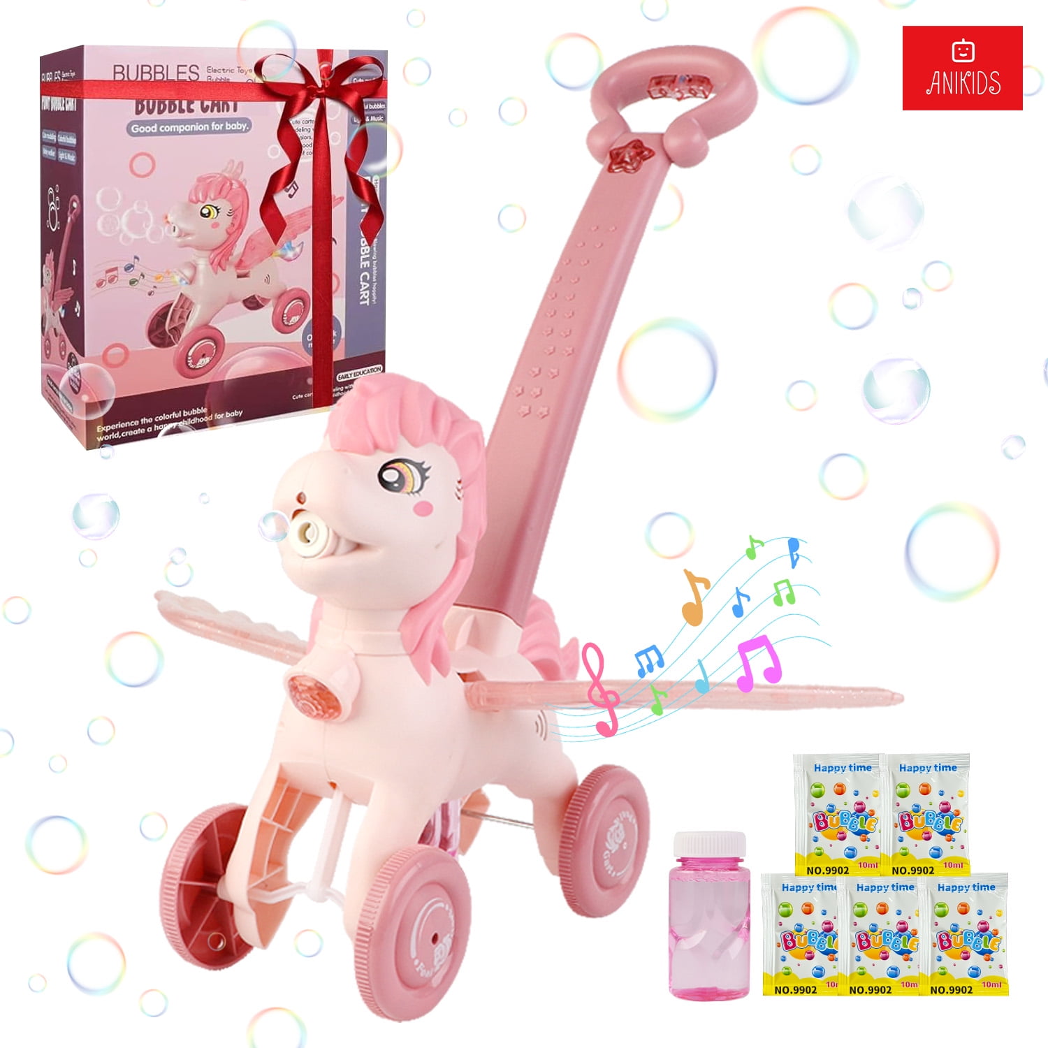 Anikids - Lanza Burbujas Juguete Niños Niñas Carrito Unicornio Rosa