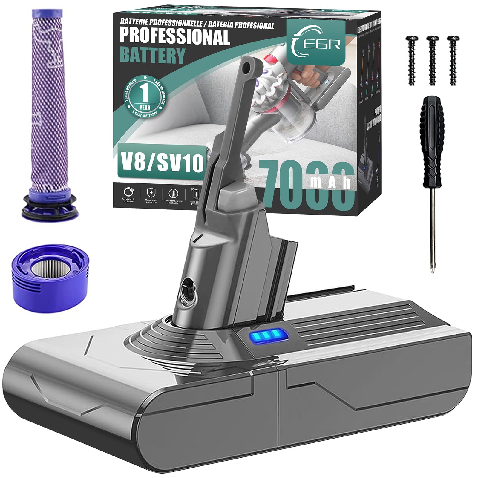 Batería De Repuesto Egr V8 Mejorada De 7000 Mah Para Dyson V8