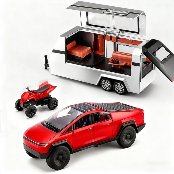 Camión de juguete Tetesese 1/32 con RV y motocicleta ATV con sonido, 3+ años