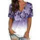 thumbnail image 1 of Blusa holgada informal de verano con estampado floral y escote en V profundo para mujer, de manga corta, 1 of 6