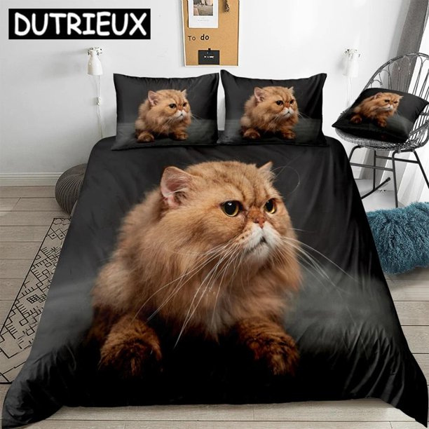 Cat Duvet Cover Set Cute Gold Chinchilla Bedding Kids Boys GirlsPet Quilt Cover Animal Bed Set Dropship