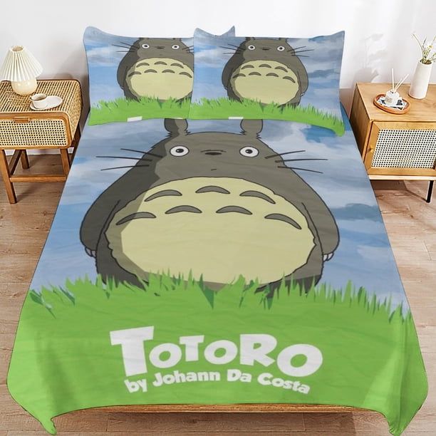 x384 My Neighbor Totoro Bed Duvet Cover Microfiber Bedding Sets 3D Printed Lightweight 3 Piece Comforter Sets, 1 Duvet Cover And 2 Pillow Shams for Kids Boys Girls 90"x90" jn384