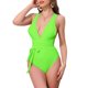 thumbnail image 1 of Monokini de Cuello en V Profundo para Mujer de INSPIRE CHIC con Cordones Cruzados y Control de Abdomen de Corte Alto, Traje de Baño de 1 Pieza Pequeño Verde Fluorescente, 1 of 5