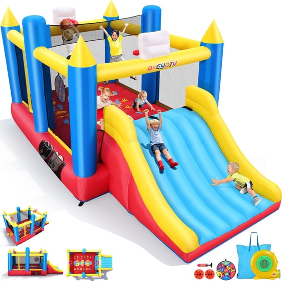 Castillo Inflable 465x253x215 Cm Con Tobogán Y Básquetbol