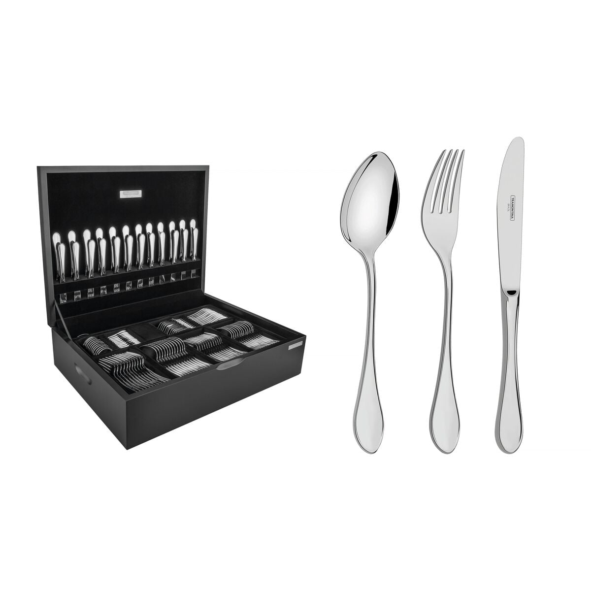 Juego De Cubiertos De 130 Piezas Tramontina Italy De Acero Inoxidable Con Cuchillos De Mesa Forjados 6mm, Terminación En Alto Brillo