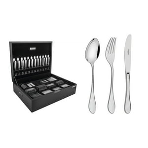 Juego De Cubiertos De 130 Piezas Tramontina Italy De Acero Inoxidable Con Cuchillos De Mesa Forjados 6Mm, Terminación En Alto Brillo