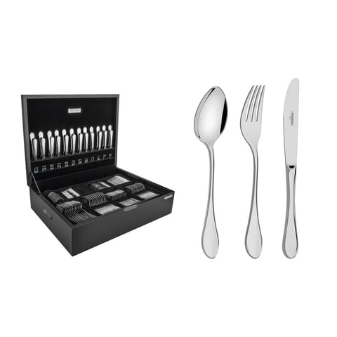 Juego De Cubiertos De 130 Piezas Tramontina Italy De Acero Inoxidable Con Cuchillos De Mesa Forjados 6Mm, Terminación En Alto Brillo