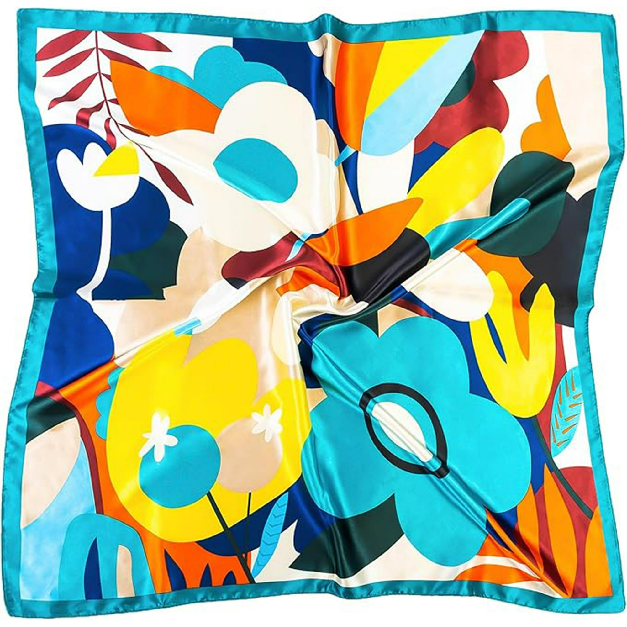 Veatool - Bufanda Cuadrada De Satén De Seda De 35 Pulgadas, Diseño Floral De Dibujos Animados Retro, Suave Y Suave, Cómodo De Usar, Colores Brillantes, Amplia Gama De Usos