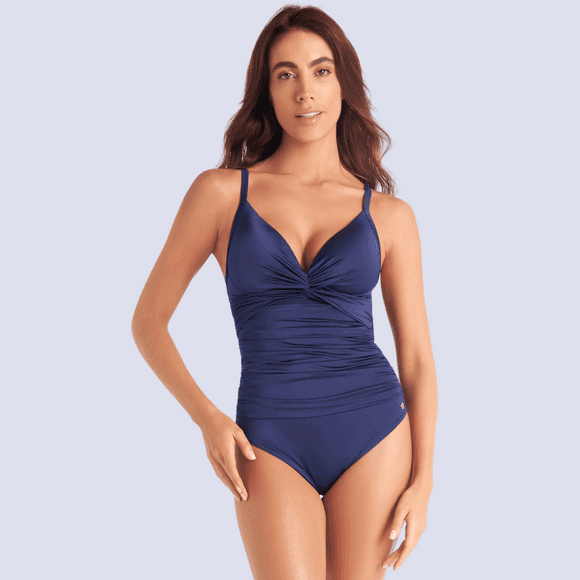 Traje De Baño Azul Control De Abdomen Drapeado Chamela