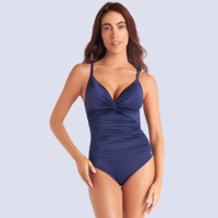 Traje De Baño Azul Control De Abdomen Drapeado Chamela