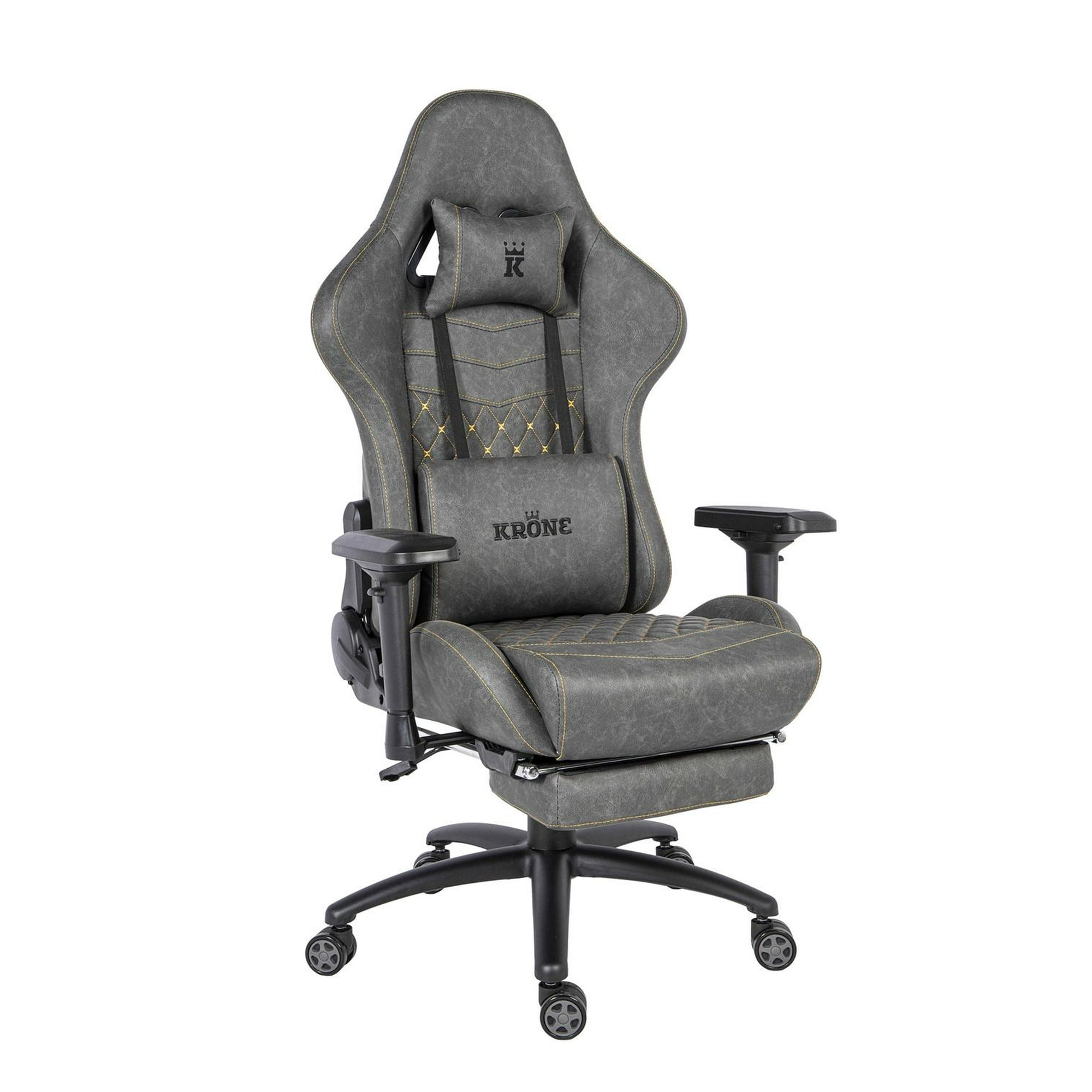 Silla Gamer Oficina Krone Xl Pro Reclinable + Masaje + Apoyapiés Gris