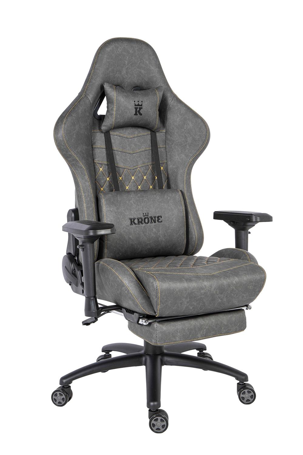 Silla Gamer Oficina Krone Xl Pro Reclinable + Masaje + Apoyapiés Gris