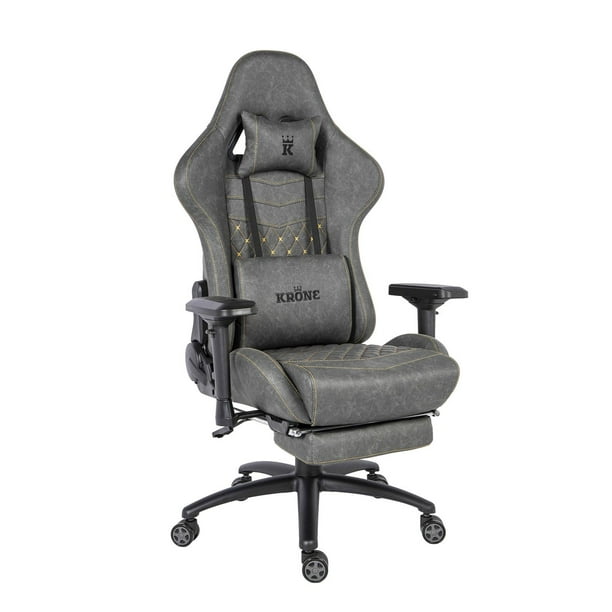 Silla Gamer Oficina Krone XL PRO Reclinable + Masaje + Apoyapiés gris