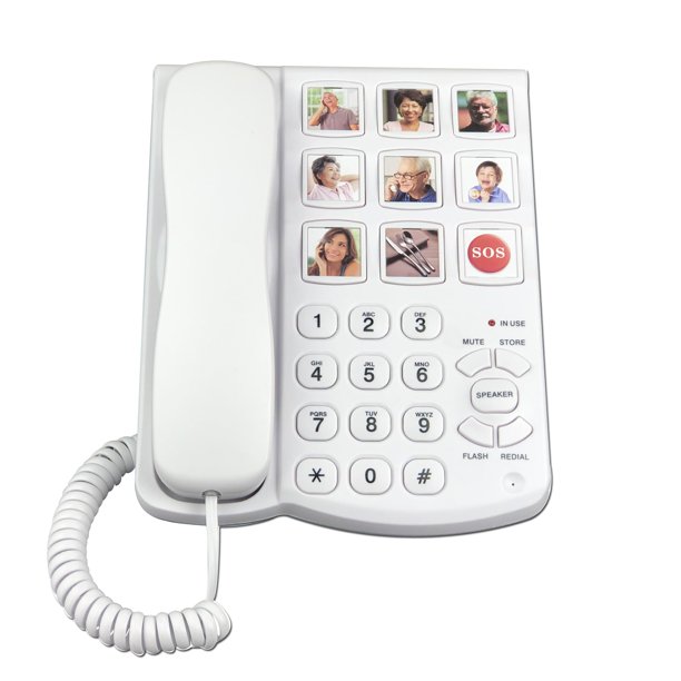 Teléfono Benotek con pantalla con botones grandes con cable para personas mayores, color rojo