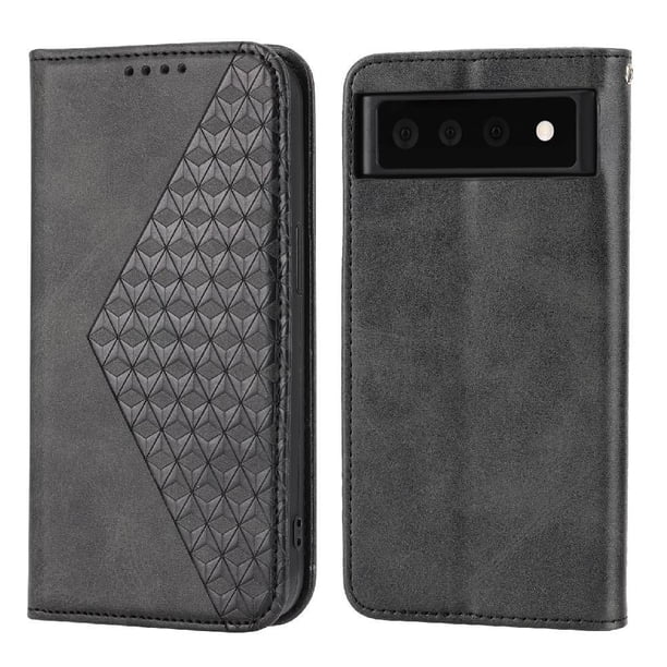 Funda Flip FOXDOCK para Google Pixel 6 , Estilo Billetera con Diseño Rombo, Correa de Mano y Soporte, Uso Diario