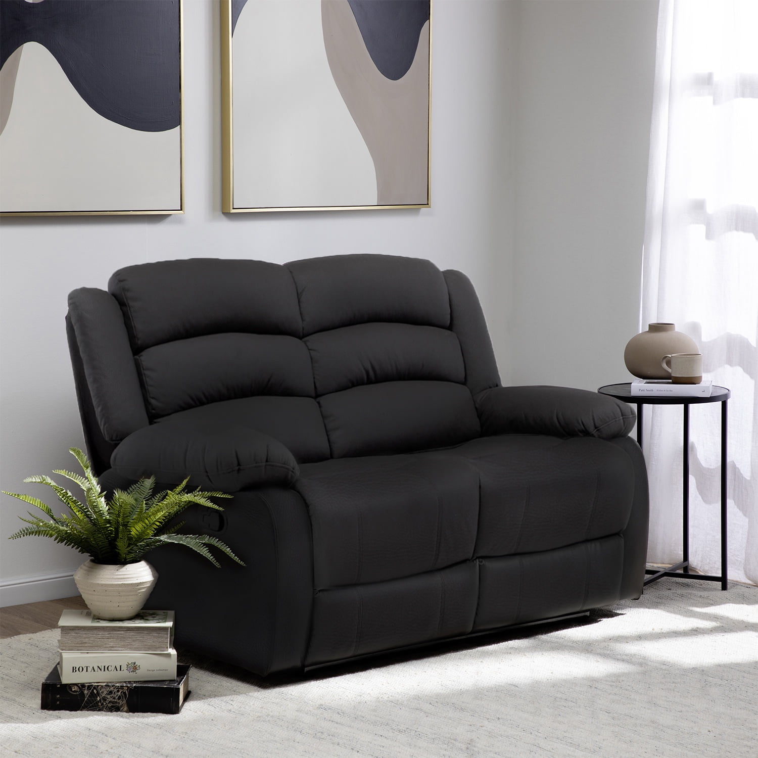 Sofá 2 Cuerpos Reclinable Moderno Negro New Praga 8041lffbk