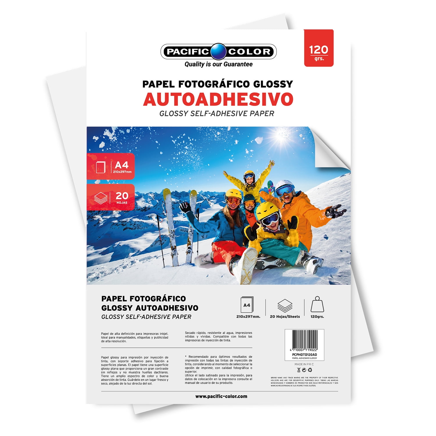 Pacific Color - 20 Hojas Papel Fotográfico Autoadhesivo 120grs A4 - Ps