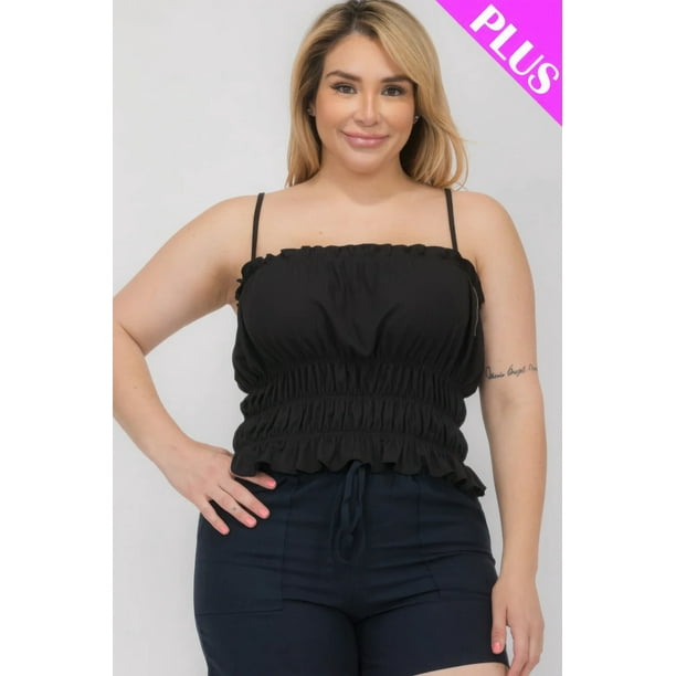 Top Corto Fruncido con Capas de Talla Grande