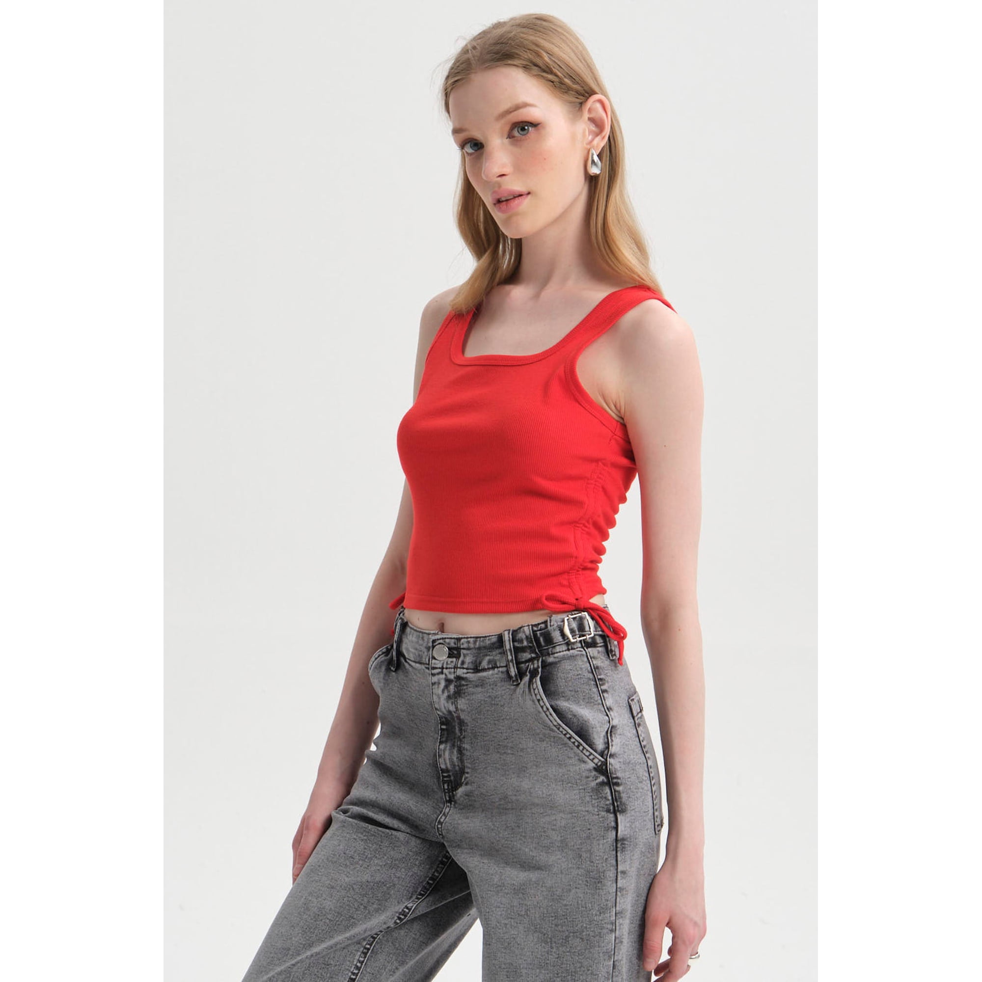 Fashionspark - Polera Mujer Recogido Costado Rojo