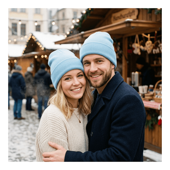 Gorro Tendencia Beanie Lana Adulto Con Doblez Azul Otoño Invierno